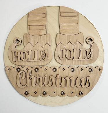 Holly Jolly Christmas Holiday Elf Elves Round Doorhanger 12