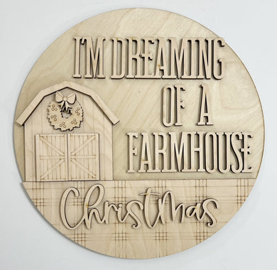 I'm Dreaming of a Farmhouse Christmas Holiday Barn Round Doorhanger 12