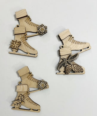 Set of 3 Ice Skates Multi Layered Christmas Ornaments Charms Tags