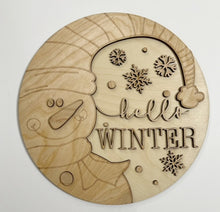 Snowman Floppy Hat Hello Winter Snowflakes Round Doorhanger 12"