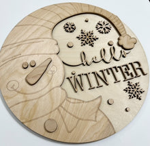 Snowman Floppy Hat Hello Winter Snowflakes Round Doorhanger 12"