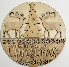 Merry Christmas Reindeer and Tree Round Doorhanger 12"