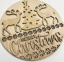 Merry Christmas Reindeer and Tree Round Doorhanger 12"