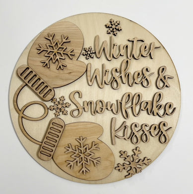 Winter Wishes & Snowflake Kisses Mittens Round Doorhanger 12