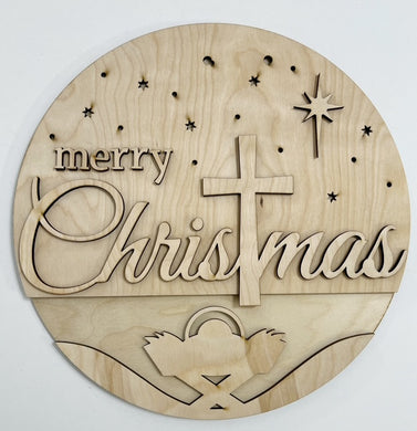 Merry Christmas Manger and Cross Round Doorhanger 12