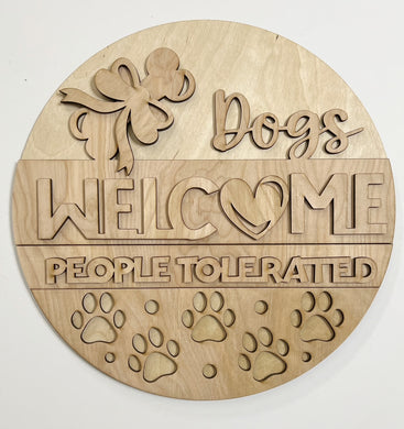 Dogs Welcome People Tolerated Pawprints and Bone Round Doorhanger