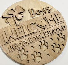 Dogs Welcome People Tolerated Pawprints and Bone Round Doorhanger