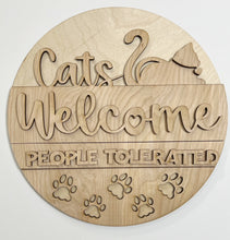 Cats Welcome People Tolerated Pawprints Cat Silhouette Round Doorhanger