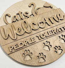 Cats Welcome People Tolerated Pawprints Cat Silhouette Round Doorhanger