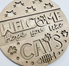 Welcome Hope You Like Cats Kitten Pawprint Fish Bone Round Doorhanger