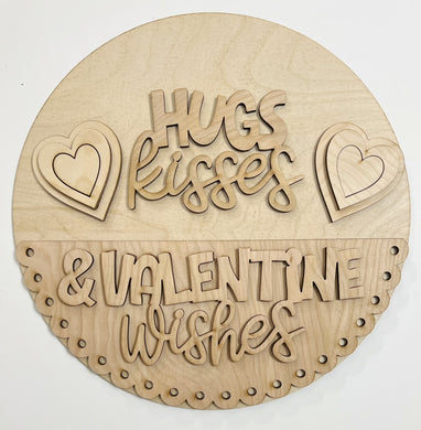 Hugs Kisses & Valentine Wishes Heart Round Doorhanger 12