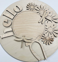 Hello Sun Hat with Flowers and Dragonflies Round Doorhanger