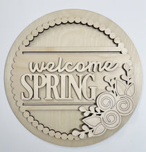 Welcome Spring Beaded Circle with Flowers Round Doorhanger