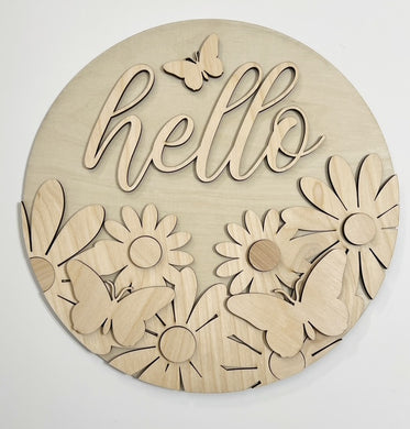 Hello Flowers and Butterflies Round Doorhanger