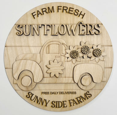 Farm Fresh Sunflowers Sunny Side Farms Sunflower Truck Round Doorhanger