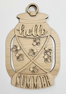 Hello Summer Lantern and Fireflies Doorhanger