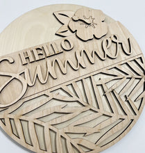 Hello Summer Hibiscus Palm Leaves Round Doorhanger