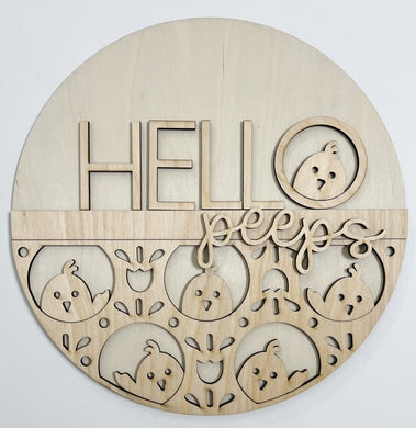 Hello Peeps Easter Chicks Spring Round Doorhanger