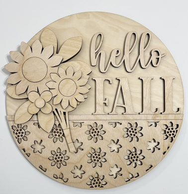 Hello Fall Flower Boquet Round Doorhanger