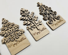Double Layered Merry Christmas Delicate Trees Christmas Ornament Charms Tags Set of 4