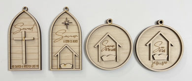 Double Layered Nativity Round & Arch Christmas Ornament Charms Tags Set of 4