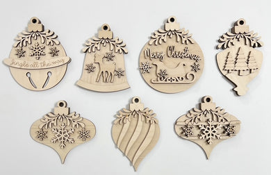 Double Layered Fancy Christmas Ornament Charms Tags Set of 7