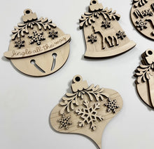 Double Layered Fancy Christmas Ornament Charms Tags Set of 7