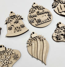 Double Layered Fancy Christmas Ornament Charms Tags Set of 7
