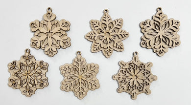 Snowflake Multi Layered Christmas Ornament Charms Tags Set of 6