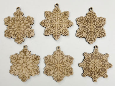 Scored Snowflake Christmas Ornament Charms Tags Set of 6