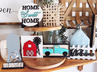 Home Sweet Home Barn Picket Fence Welcome Basket Tiered Tray Set