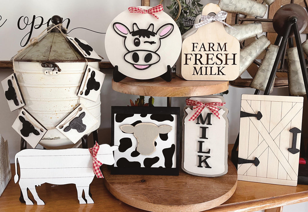 Cow Farm Fresh Milk Tiered Tray Set