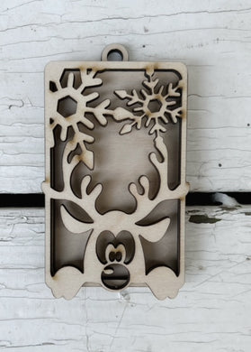 Peeking Reindeer Snowflakes Gift Card Layered Ornament