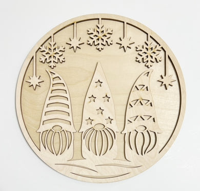 Winter Gnome Snowflake Trio Round Doorhanger