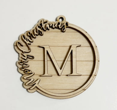 Merry Christmas Round Monogram Ornament