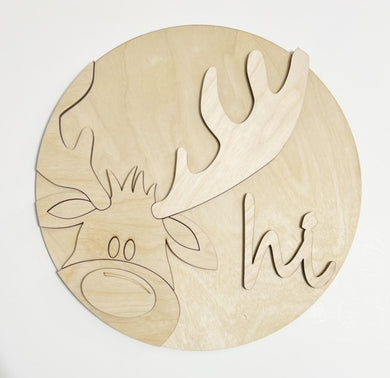 Cute Reindeer Hi Round Doorhanger
