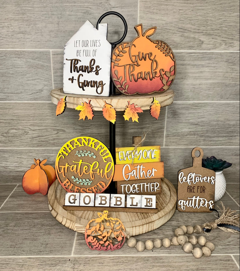 Give Thanks Pumpkin Gobble Tiered Tray Set