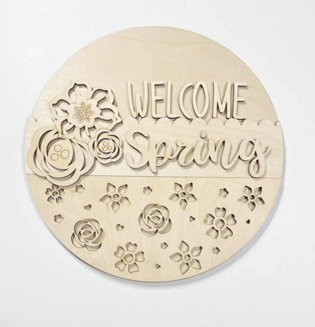 Welcome Spring Floral Cutouts Round Doorhanger