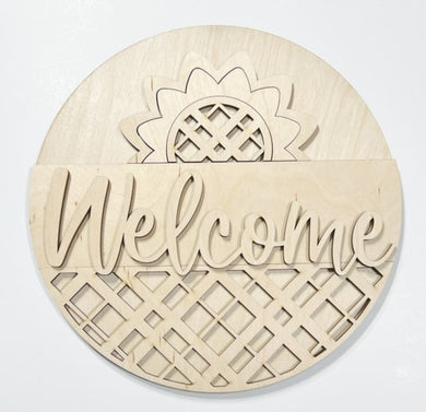 Sunflower Lattice Welcome Round Doorhanger