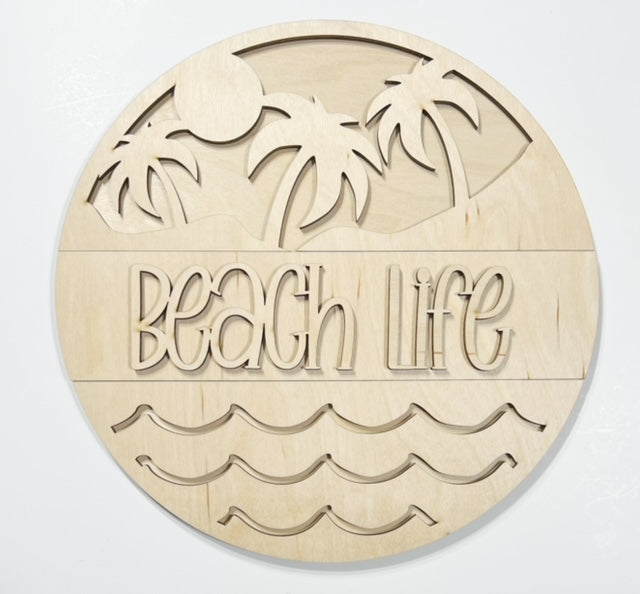 Beach Life Palm Tree Waves Round Doorhanger