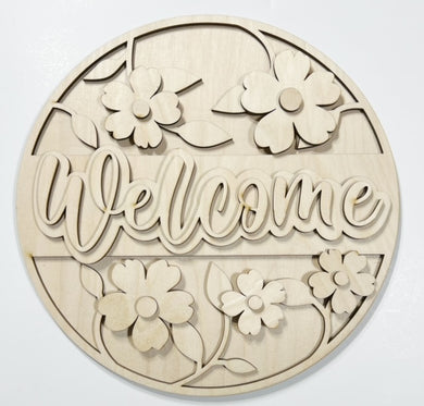 Welcome Flower Vines Round Doorhanger