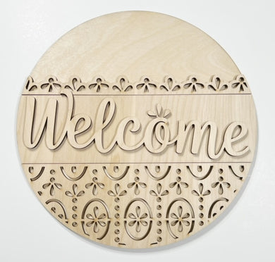 Welcome Fancy Cutout with Scallops Round Doorhanger