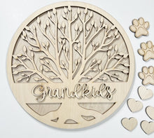 Grandkids Tree with Hearts and Pawprints Round Doorhanger