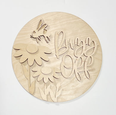 Buzz Off Flowers and Bee Round Doorhanger