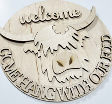 Highland Cow Welcome Come Hang With Our Fold Round Doorhanger