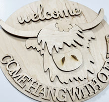 Highland Cow Welcome Come Hang With Our Herd Round Doorhanger