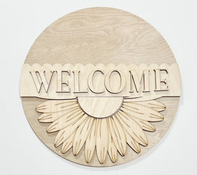 Welcome Sunflower Half Circle Round Doorhanger