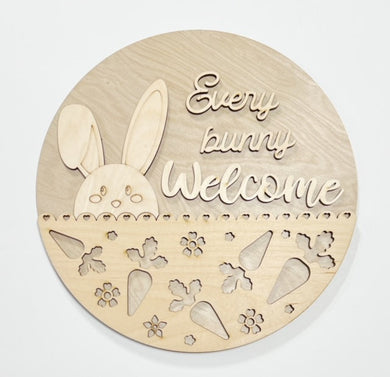 Every Bunny Welcome Carrots Easter Round Doorhanger