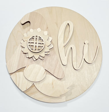 Gnome Face With Sunflower Hi Round Doorhanger