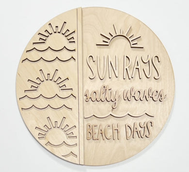 Sun Rays Salty Waves Beach Days Round Doorhanger